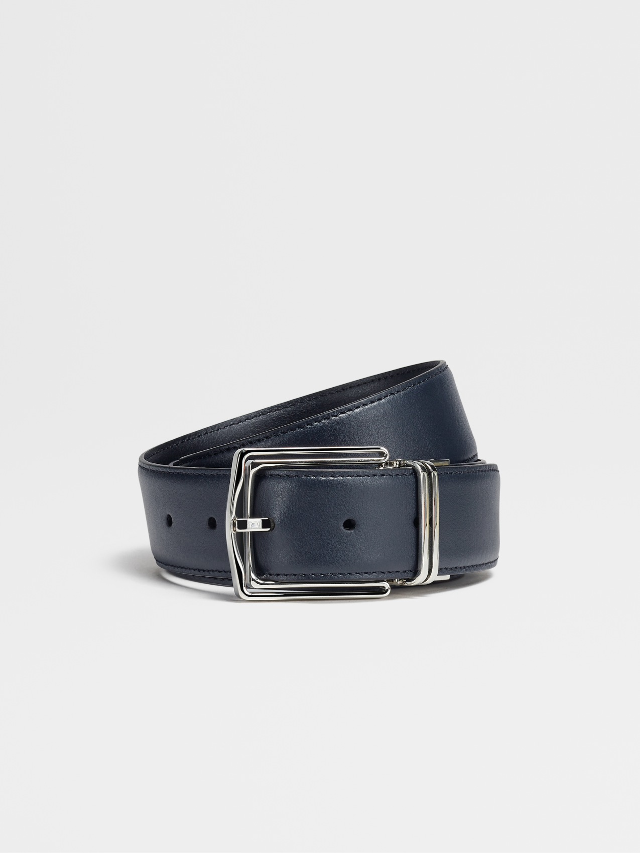 Navy Blue Leather and Black Leather Reversible Belt